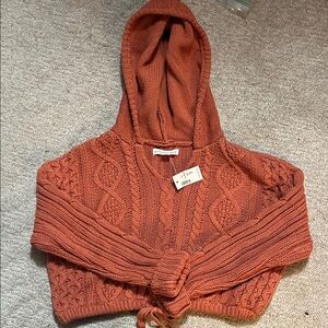 Aéropostale Rust Cable Knit Cropped Hoodie Sweater